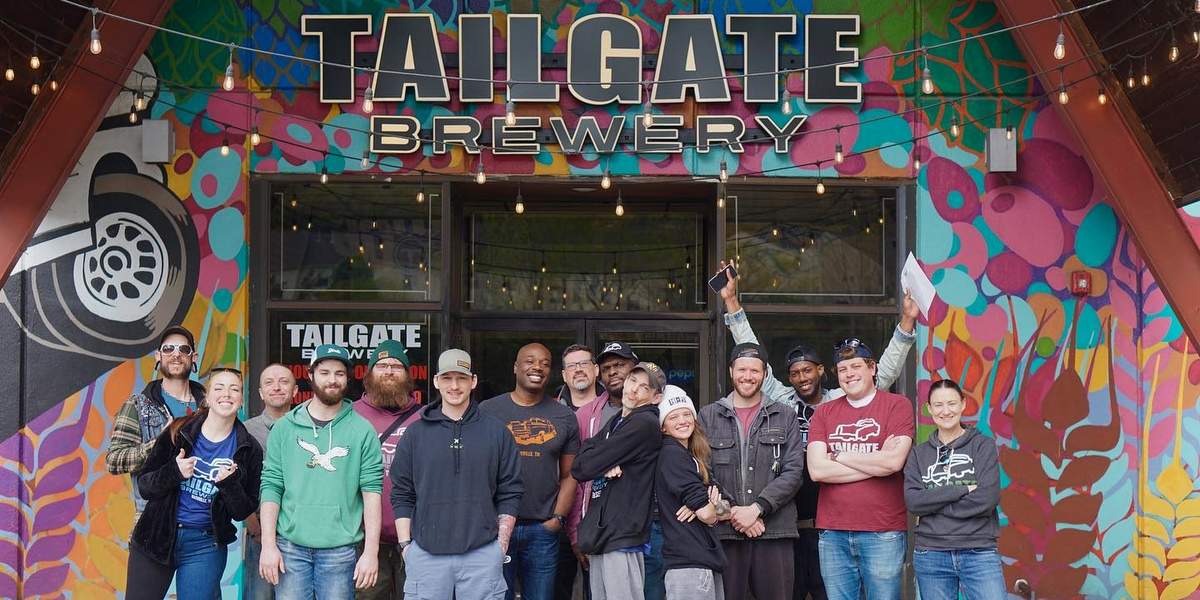 Tailgate Brewery with staff