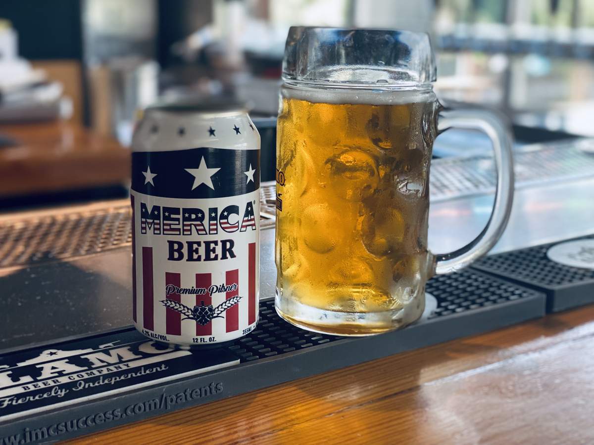 Merica Beer in a mug at a bar