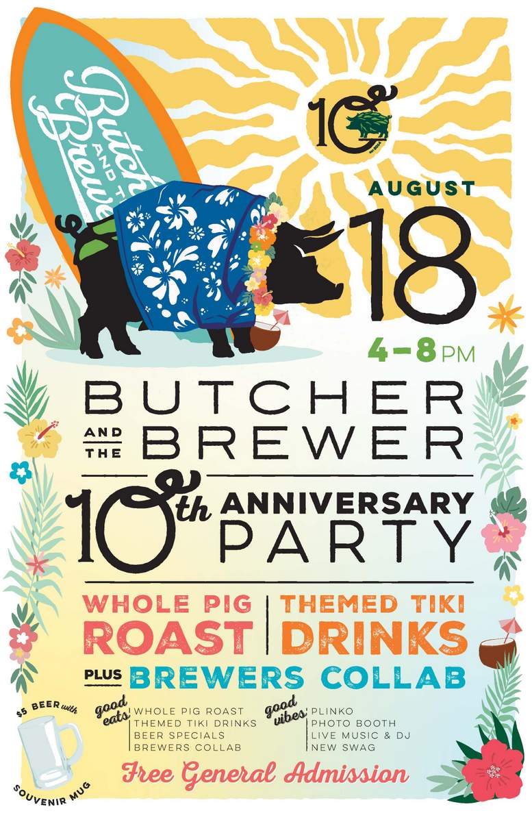 Butcher and the Brewer 10 year anniversary party flyer