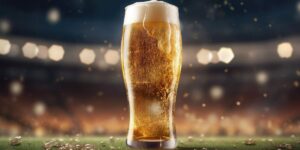 beer glass on the field of a stadium sports game sponsorship