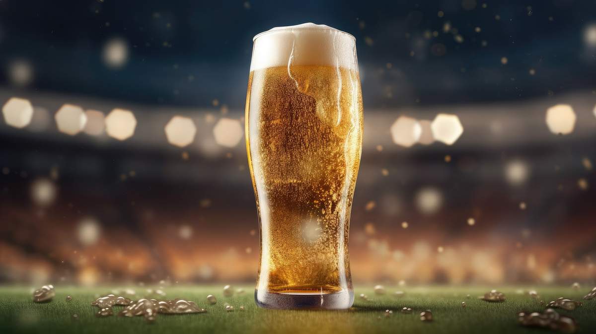 beer glass on the field of a stadium sports game sponsorship