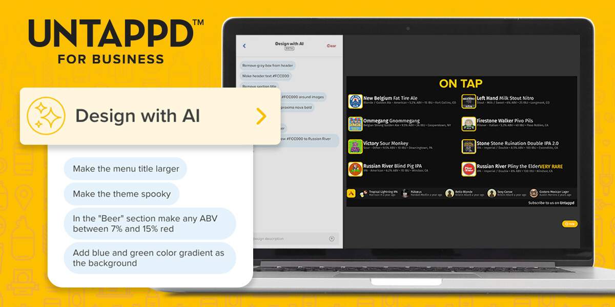 Untappd for Business "Design with AI" delivers effortless digital menu customization for bars, restaurants, breweries, and retail businesses.