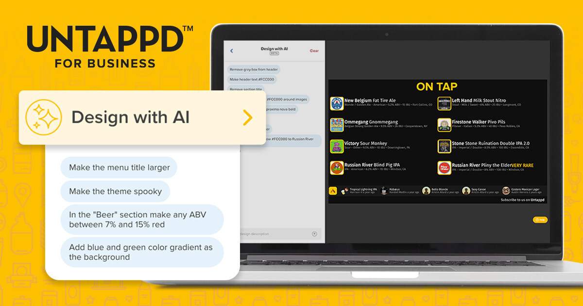 Untappd for Business "Design with AI" delivers effortless digital menu customization for bars, restaurants, breweries, and retail businesses.