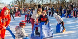 Fifty West Brewing ice skating rink people skating