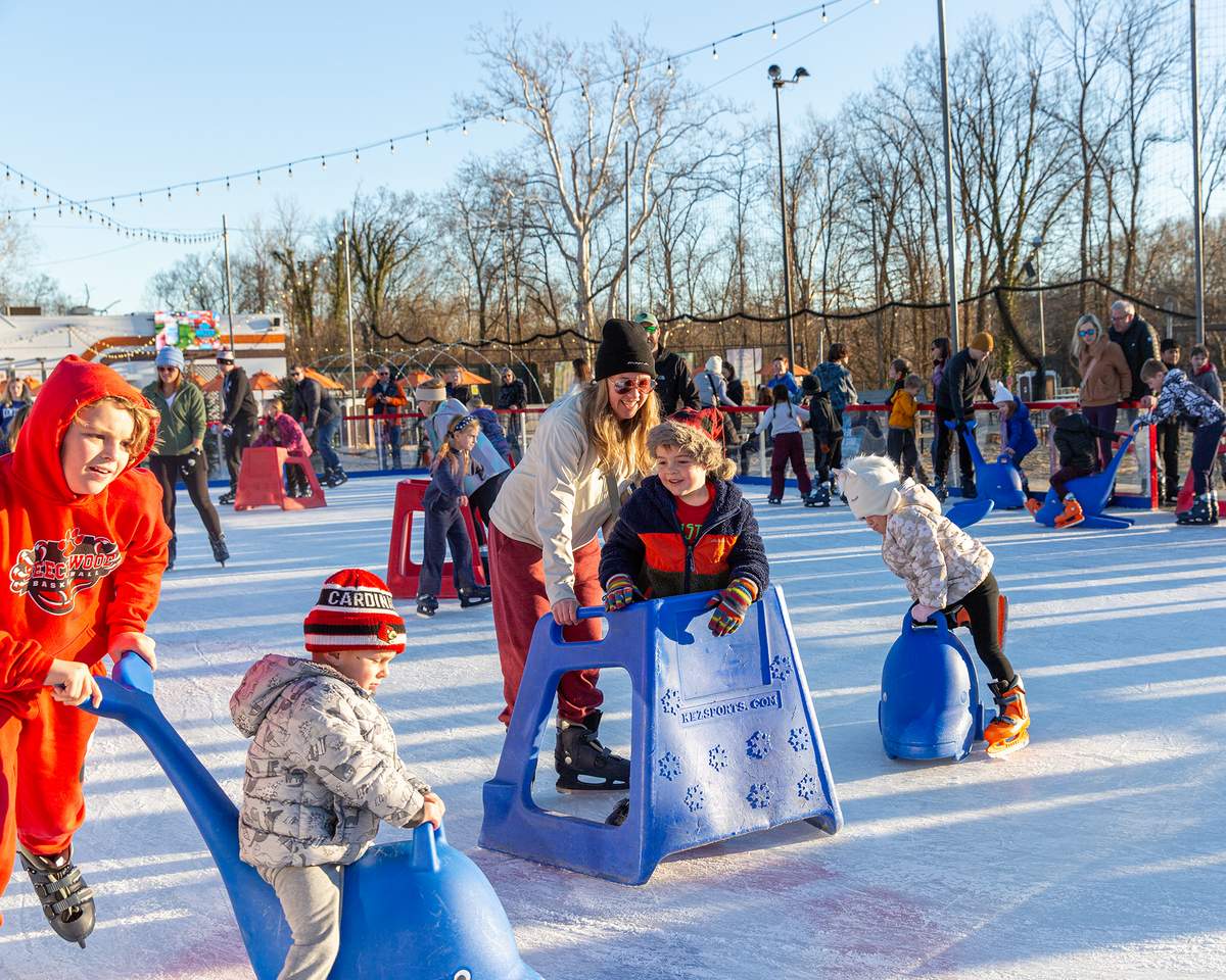 Fifty West Brewing ice skating rink people skating