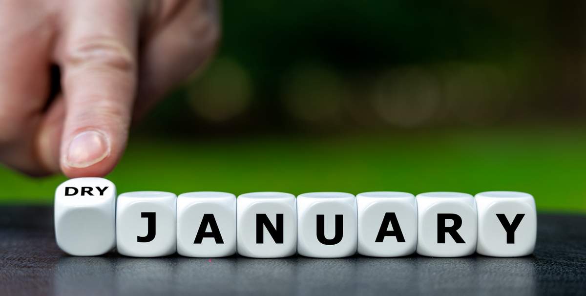 Dry January spelled out with letter dice