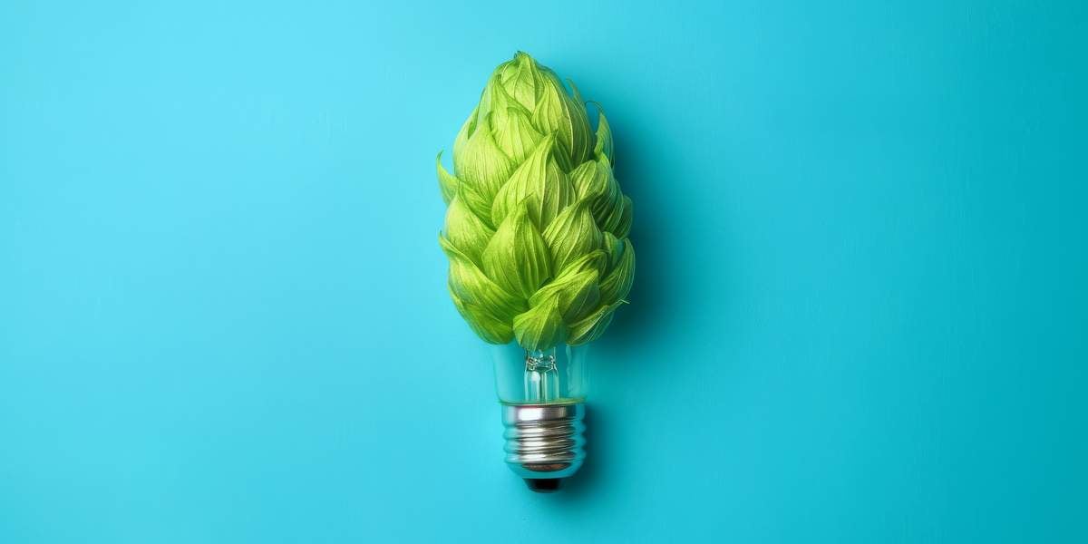 hop lightbulb blue background energy efficient green practices