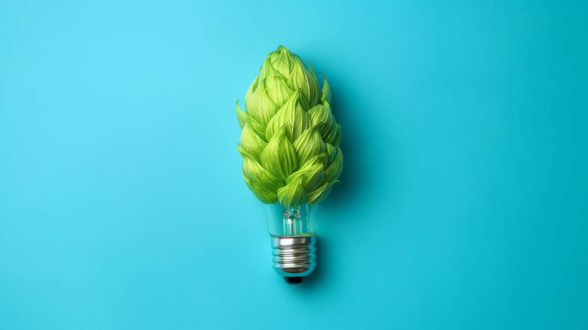 hop lightbulb blue background energy efficient green practices